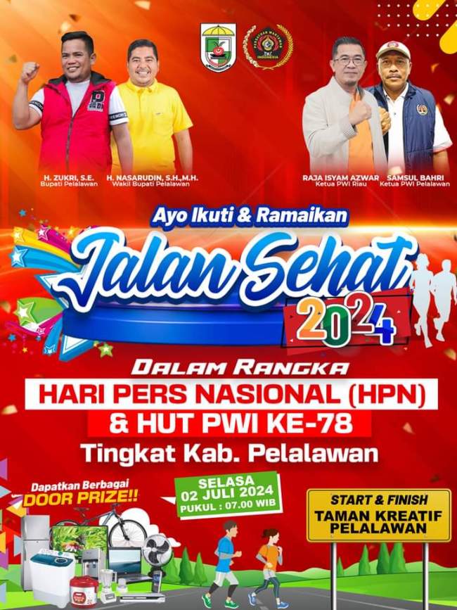 Peringati HPN dan HUT PWI ke 78, PWI Pelalawan Gelar Jalan Sehat Bersama Forkopimda dan Masyarakat