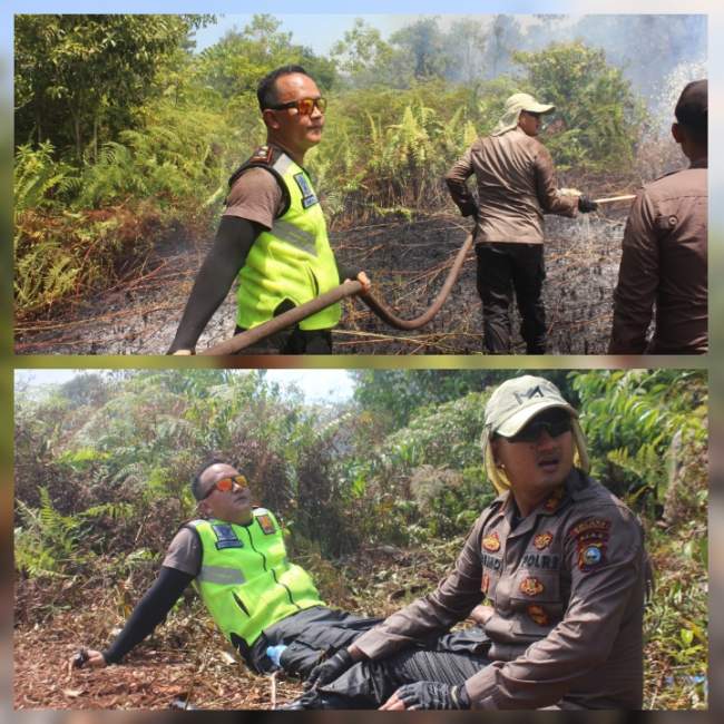 Kapolres Bengkalis, Wakapolres dan Tim Berjibaku Padamkan Karhutla Selama 2 Hari