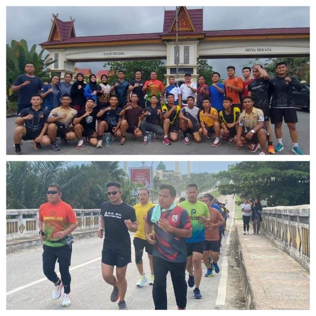 Bertajuk Lari Sore Gembira, Kapolres Pelalawan Ajak Wartawan dan Anggotanya Tetap Jaga Kesehatan