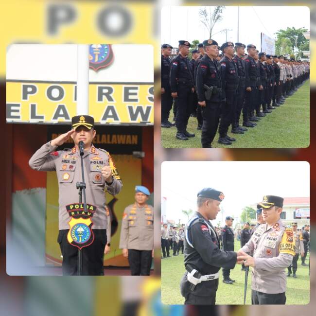 Kapolres Pelalawan Pimpin Apel Pelepasan Personil sat Brimob Polda Riau di Polres Pelalawan