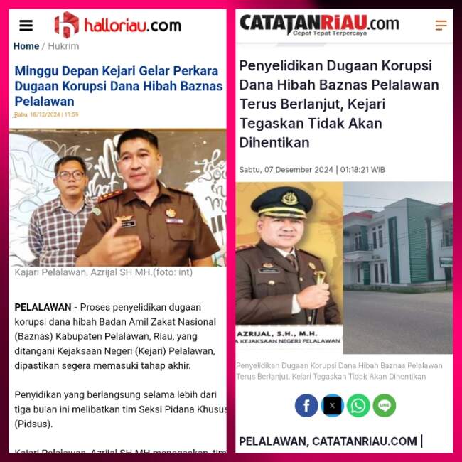 Kajari Azrijal SH, MH ini SP3kan Kasus Dana Hibah Baznas